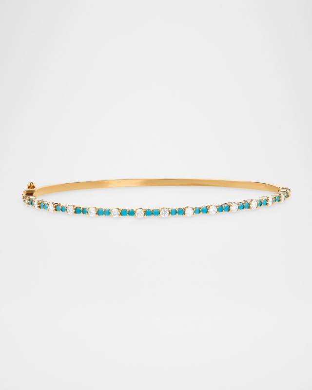 14K Turquoise and Diamond Bangle, 7"L